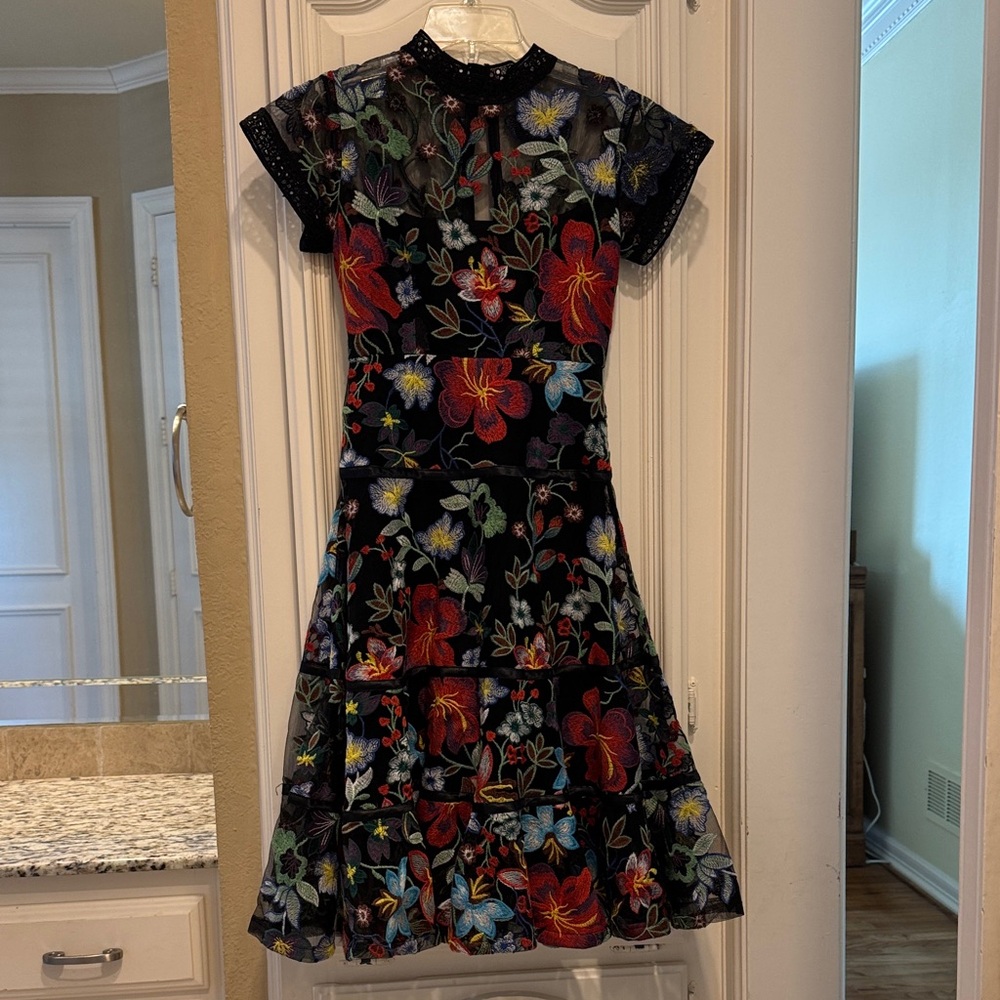 Anthropologie Black Floral Midi Dress